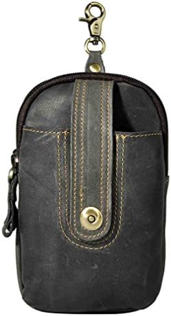 KUAISUF Real Leather Men Casual Design Small Waist Bag Pouch Cowhide Hook Waist Belt Pack Cigarette Case grey 2