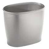 mDesign Oval Wastebasket Trash Can for Bathroom, Kitchen, Office - Gray