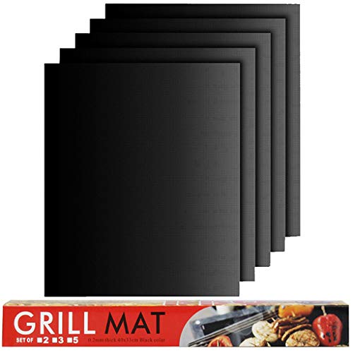 Meegoo 5 Set of 5-Heavy Duty 100% Non-Stick BBQ Grill Mats, 15.75 x 13-Inch, Black - Thumbnail 5