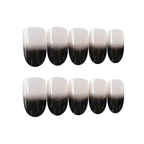 24pcs/set Fake Nails Short Oval False Nail with Glue Press On Fake Nails Full Cover Acrylic Bride Nail Tips with Design Gradient Color Glue On Nails for Women