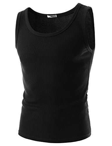 (ISSLT01) Mens Slim Fit Casual Tank Top Crew Neck Corduroy Sleeveless Tshirts BLACK US XXS(Tag size M)