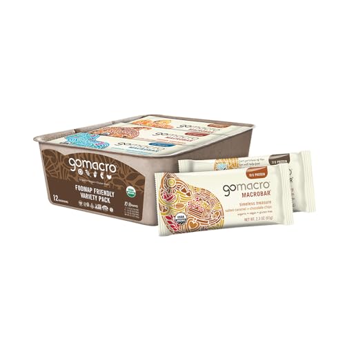 GOMACRO MACROBAR ORGANIC VEGAN PROTEIN BARS – FODMAP FRIENDLY VARIETY PACK (2.0-2.3 OUNCE BARS, 12 COUNT)