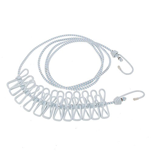 NUZAMAS 12 Pegs Clips Clothesline Portable Expandable Adjustable Retractable Airer for Camping Travel Clothes Laundry Drying Outdoor and Indoor Use White