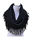 Lucky Leaf Women Fashion Thick Knitting Woolen Infinity Scarf Circle Loop Scarves with Long Fringe (Black 1)