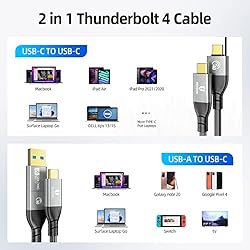 For Thunderbolt 4 Cable 40Gbps 2 in 1 USB C Cable