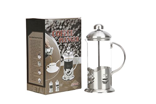 French Press Coffee Tea Maker Glass Stainless Steel Mini French Press Best Camping Coffee Press Pot Heat-Resistant Coffee Press 12 oz(350ML)