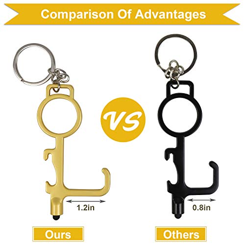 No Touch Door Opener, 4 Pack Portable EDC Door Opener Bottle & Can Opener, Safety Anti Contact Hands Tools with Smart Stylus for Screens Elevators Keypads (Black+Silver+Golden+Rose Gold)