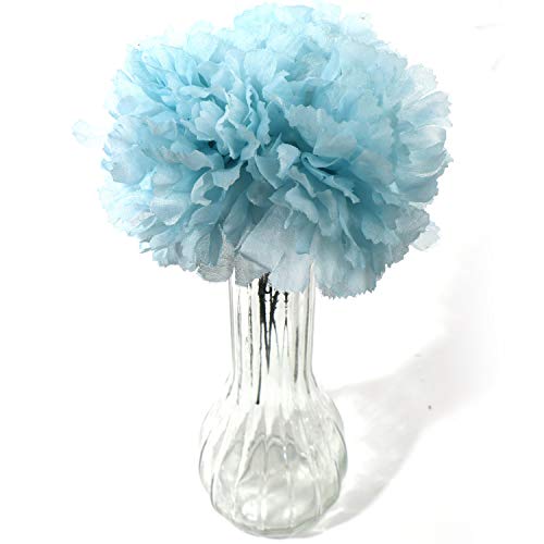 Larksilk Blue Silk Carnation Picks, Artificial Flowers for Weddings, Decorations, DIY Decor, 100 Count Bulk, 3.5" Carnation Heads with 5" Stems