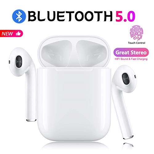 Bluetooth 5.0 Earbuds Wireless Headphones Hi-Fi Sound Bluetooth Headset with Fast Charging Case 24Hrs Extended Playtime Pop-Up Pairing for iPhone Apple Airpods Samsung Sports Earphone