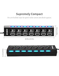 LOBKIN 7 in 1 USB 2.0 Hub with Separate Power Switch, LEDs and A USB Cable Compatible for All USB Device