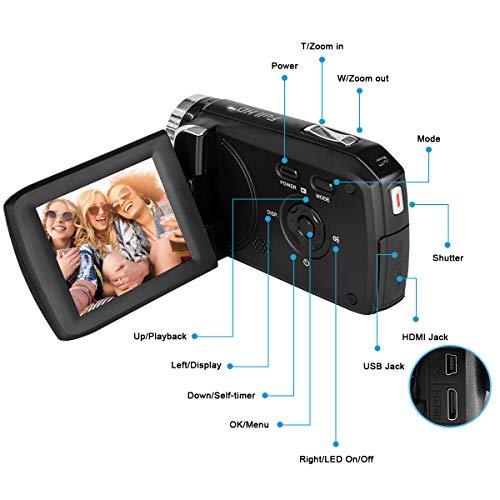 Vmotal Videokamera GDV8250 Wiederaufladbare Digitalkamera FHD 1080P 24MP Camcorder 270 Grad LCD Drehbarer Bildschirm… – Bild 7