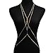 JANE STONE Sexy Crisscross Harness V Neckline Coin Link Body Chain Summer Beach Bikini Jewelry Women Golden Tone(Fn1689)