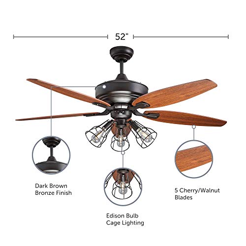 NOMA Ceiling Fan with Lights & Reversible Blades Dimmable Edison Bulb