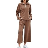 AGSEEM Lounge Sets for Women, Women's 2 Piece Outfits Long Sleeve 1/4 Zip Pullover Cropped Pants 2PC Outfit Comfy Sweatsuits