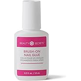 Beauty Secrets BrushOn Nail Glue, No Clog Bottle, Fast Drying, Long Lasting