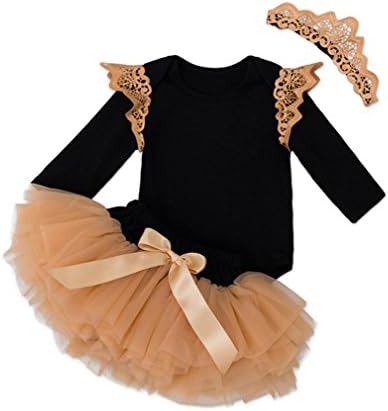 Infant Baby Girl Wing Long Sleeve Romper +Yarn Skirt Set Outfits With Crown Head Band (3-6M)
