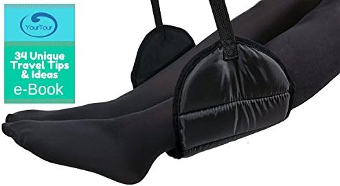 (BEST SELLER) Travel Airplane Footrest Hammock (With e-Book) for Comfortable Flights, Memory Foam Portable Travel Foot Rest Designed to Prevent Swelling and Soreness During Long Flights, Jet Black