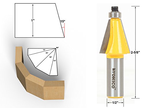 Yonico 13903 15 Degree Chamfer & Bevel Edging Router Bit with 1/2" Shank