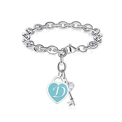 TONY SANDY Initial Bracelets Gifts Birthday Bracelets Mothers Day Gifts  for Mom Engraved Letter D Stainless