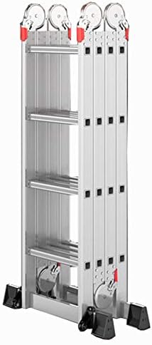 LJSJT Multi-Purpose Folding Aluminium Ladder Aluminum alloy Pipe wall thickness 1.6mm Type A ladder Multiple shapes Moving pulley Easy to carry Rugged and durable 4 fold 2 steps / 4 fold 3 steps Beari