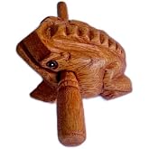 2.75 Inch Wooden Frog Guiro Percussion Instrument with Scraper Stick, Hand Carved Wood Frog Noise Maker for Music Education, Classroom, Meditation (Brown Color)