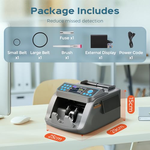 Bonvoisin Professional Banknote Counter, Value Count for Mixed Denominations in Euro, Money Counter Machine with False Detection UV/MG/IR/MT/DD, Banknote Counter 1000 Banknotes/Min (EU)
