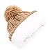MIRMARU Winter Oversized Solid Color Cable Knitted Pom Pom Beanie Hat with Fleece Lining.(Khaki)