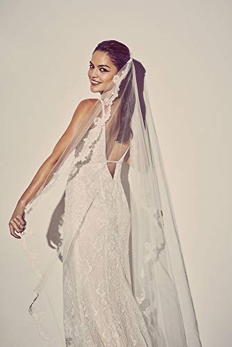 Corded Lace Edge Cathedral Veil Style V402L, Ivory - Thumbnail 2