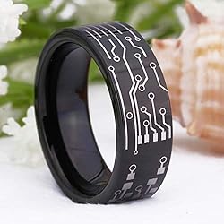 8mm Width Tungsten Carbide Ring Computer Circuit