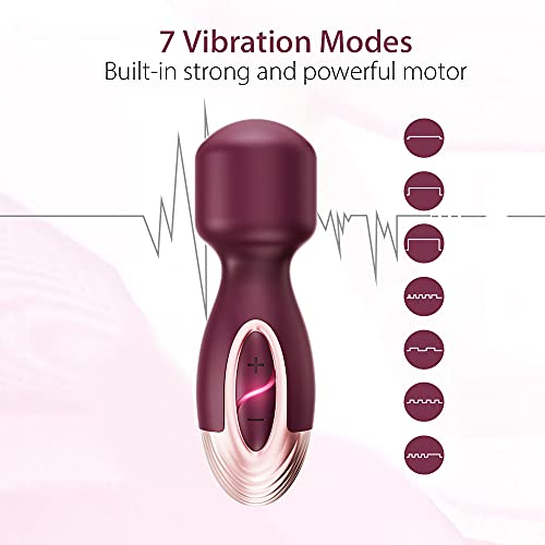 MOBEALO Electric Mini Wand Massager, Small Cordless Personal Handheld Magic Massage Stick with 7 Vibration Modes, Back Neck Shoulder Body Massager, Pain Relief & Muscle Recovery, 4.8*1.5 inches, Red