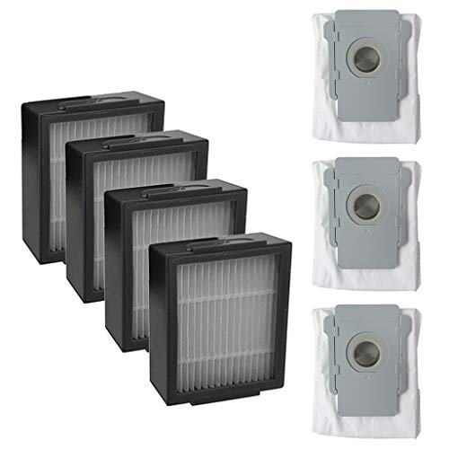 Hepa Filters Vacuum Cleaner Dust Bag Accessory Kit for iRobot Roomba i7 i7+/i7 Plus E5 E6 E7 Including 4 Hepa Filters 3 Dust Bag, Replacement Parts for iRobot Roomba