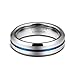 TUSEN JEWELRY 6MM Thin Blue Line Plated Groove Tungsten Carbide Ring wedding band