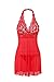 Amoretu Women's Red Sheer Mesh Halter Babydolls Lingerie