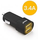 VOJO Dual (2-Port) USB 3.4 amp Car Charger w/ Light BULLET [Black], 12v to 5v Cigarette Lighter Adapter, Adaptive Fast Charge for Apple iPhone X 8 7 Plus, 6s 6+, iPad 4 Mini 3 Air 2 Pro, Android Phone