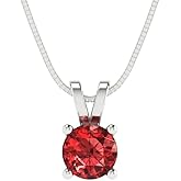 Clara Pucci 14K White Gold Plated Solitaire 16" Box-Chain Necklace - Sterling Silver 0.5ct Round Cut Garnet Pendant