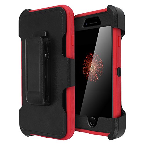 iPhone 8/7 Case, [Heavy Duty] Built-in Screen Protector Tough 3 in1 Rugged Shorkproof Water-Resistance Cover [with Belt Clip] Kickstand for Apple 4.7'iPhone 8/ iPhone 7 (Black/Red)