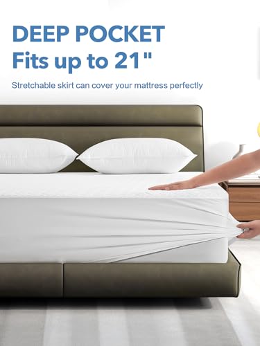 100% Waterproof Mattress Protector King Size, Premium Viscose from Bamboo Mattress Pad Ultra Soft Breathable, Noiseless Mattress Cover Fitted 8"-21" Deep Pocket