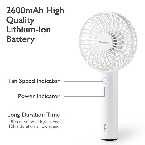 Geek Aire Rechargeable Mini Personal Handheld Fan, with USB Rechargeable Lithium-ion Battery, 5 Speed Settings,Cordless, Electric Fan for Household Office Traveling Outdoor, Ivory White - Thumbnail 2