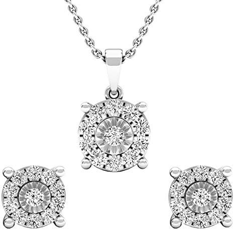 1 00カラット Ctw スターリングシルバー ラウンドホワイトダイヤモンド レディース ハロスタイルイヤリングペンダントセット 1ct