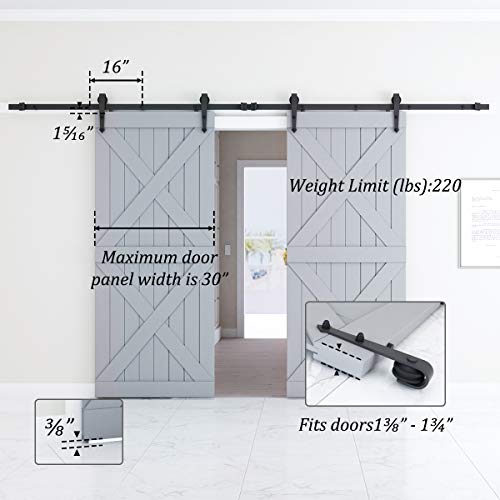 Genius Iron 12FT Double Barn Door Hardware, Classic Design Standard Track with Upgraded Nylon Bearings, for 30in-36in Wide Sliding Door Panel, Easy Installation, [ Arrow Shape ], Black - Thumbnail 2