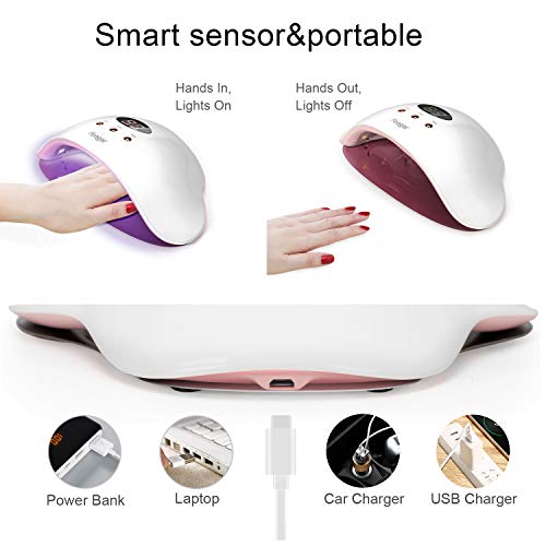 Uv Nail Lamp, Feagar 24W Portable Nail Dryer Curing Lamp for Fingernails and Toenails, with Automatic Sensor, 30s 60s 90s Fast Drying Timers and Detachable Bottom Tray
