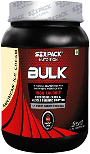 Six Pack Nutrition American Ice Cream Bulk Weight Gainer Protein Powder with Vitamin and Minerals, 1 kg/2.2 lb