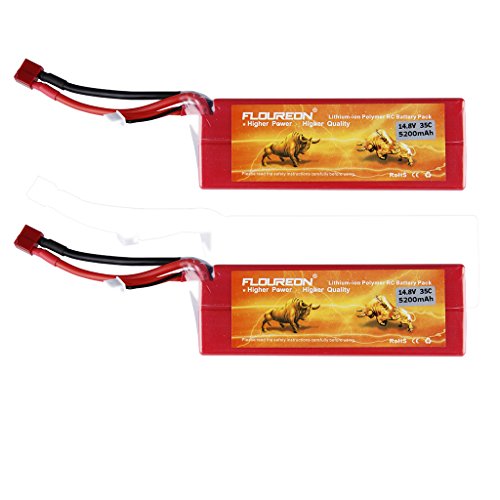 Floureon 14.8V 5200mAh 4S 35C Li-polymer Lipo Battery 2 Packs with Deans Plug for RC Hobby, Airplane, Helicopter, Car, Boat (5.51 x 1.89 x 1.89 Inch)