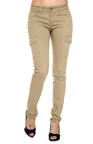 2LUV Women's Fashionable Skinny Cargo Twill Pants Khaki 7
