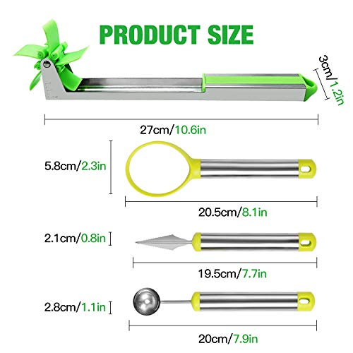 4 pcs Watermelon Windmill Cutter Kit, MYRIANN Stainless Steel Fruit Slicer, Carving Knife, Peeler, Knife Tongs and Melon Baller, Security Vegetable tools Kitchen Gadgets FDA Approved - Thumbnail 6