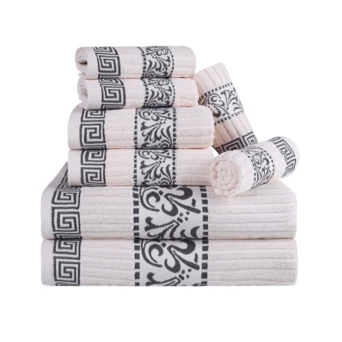 Superior 8-Piece Cotton Towel Set, Decorative Greek Pattern, Home Essentials, Absorbent Towels, Decor for Bathroom, Spa, Includes 2 Hand, 2 Face and 4 Bath Towels, Athens Collection, Ivory-Grey at Amazon