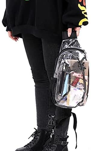 Clear Sling Bag Stadium Approved PVC Crossbody Shoulder Backpack Transparent Casual Chest Daypack for Women & Men Perfect for Hiking ,Stadium and Sport Event（Black）