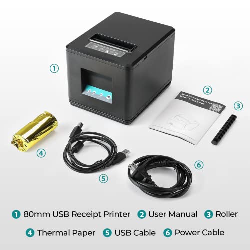 MUNBYN 80mm USB Receipt Printer, POS Printer with Auto Cutter ESC/POS