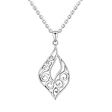 RSJewel Sterling Silver Filigree Design Pendant With Length Adjustable Chain Necklace
