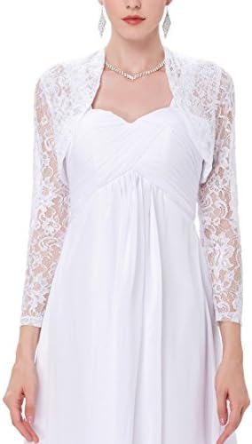 Amazleer Lace Sweater, Womens Long Sleeves Lace Crochet Bolero Crop Cardigan Shrug Top White M